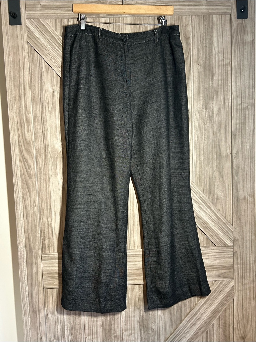 Tristan Wide Leg Linen Blend Trousers Charcoal Gray 14